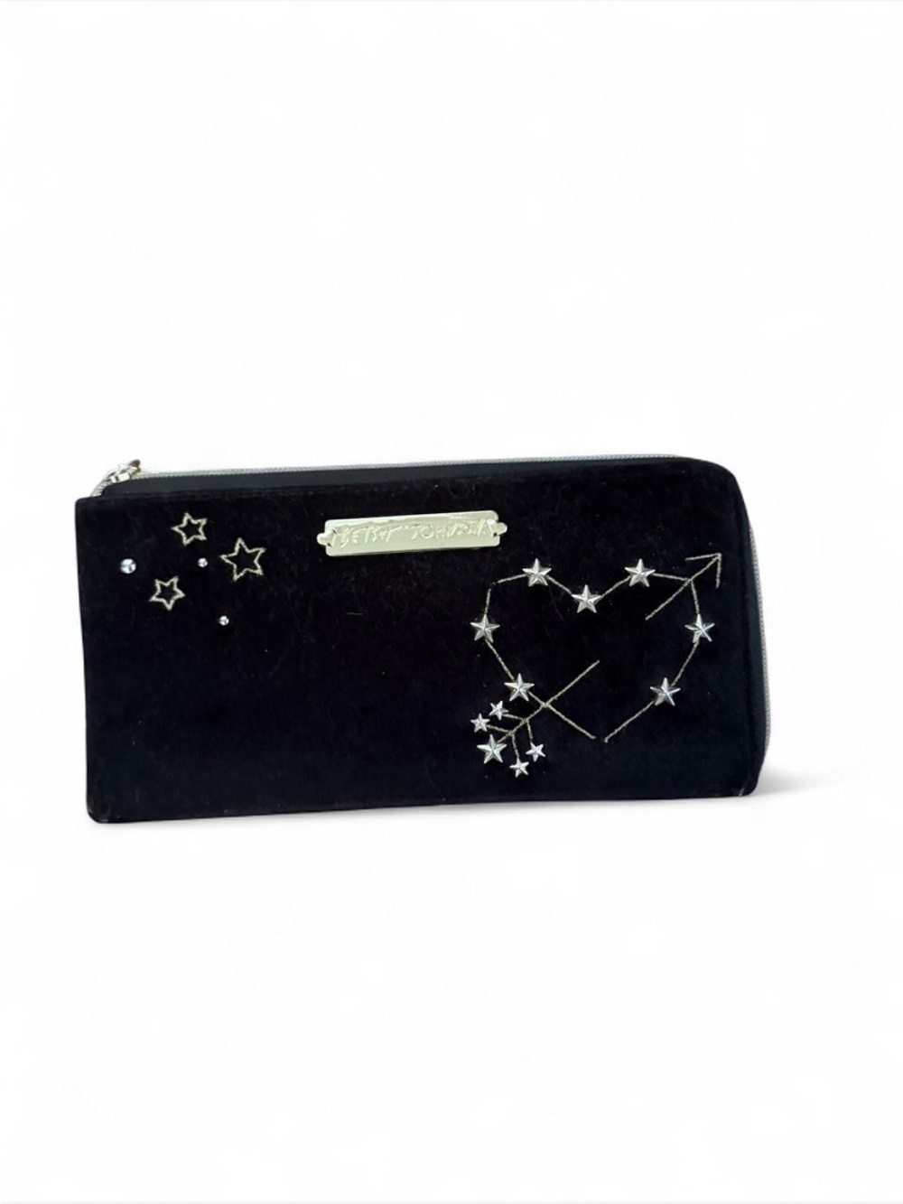Betsey Johnson Black Velour Celestial Clutch